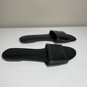 Banana Republic Sandals Womens 8 M Slip On Slides Black Leather Studded Casual